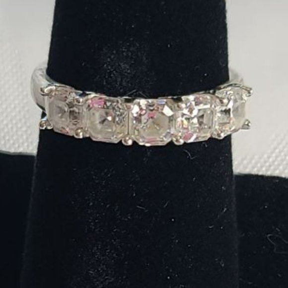 DIAMONIQUE  2 cttw Wedding/Anniversary Band Platinum Clad Sterling ASSCHER CUT - Picture 1 of 10